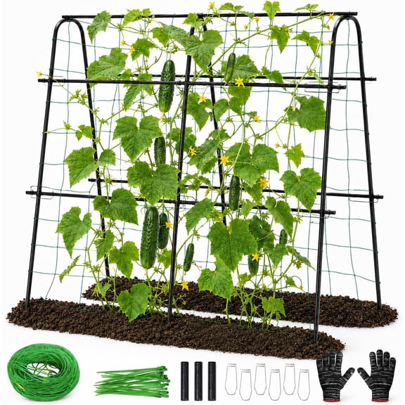 Cucumber Trellis for Raised Garden Bed, Rustproof Metal Garden Arch Trellis for Climbing Plants Support Outdoor Fruit Grape Vine Vegetable Tomato Pole Bean Snap Pea Trellis, 48x48inch, Black