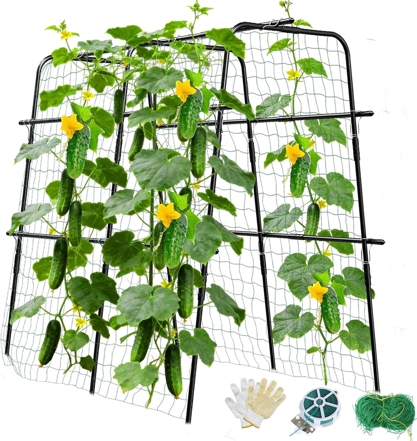 Cucumber Trellis for Raised Bed and Garden, 47" H x W U-Shaped Metal Garden Climbing Plants with Nylon Netting, Vegetable Support Frame