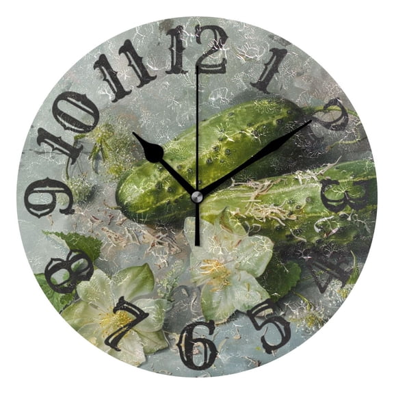 Cucumber and Flowers Wall Clock 10 inch Non-Ticking Easy to Read Decorative Clocks for Home Bedroom Living Room