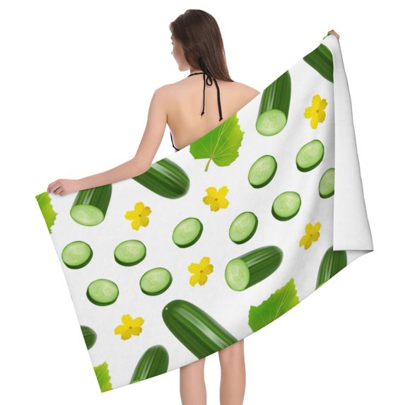 Cucumber slices leaf Bath Towel, Highly Absorbent towels for bathroom Quick Drying Microfiber Bath Towels for Body, Soft Shower Towels for Sport, Yoga, SPA, Gym 27x55in