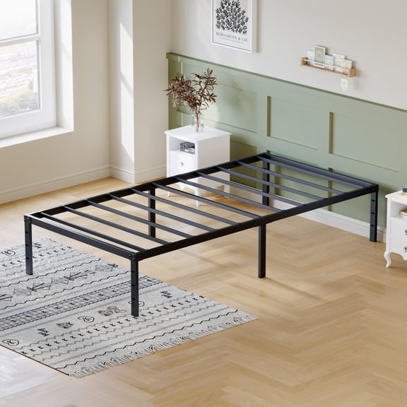 CucumberDay Metal Bed Frame,Size Bed Frame with Storage Space,Heavy Duty Sturdy Mattress Foundation,Easy Assembly, Black