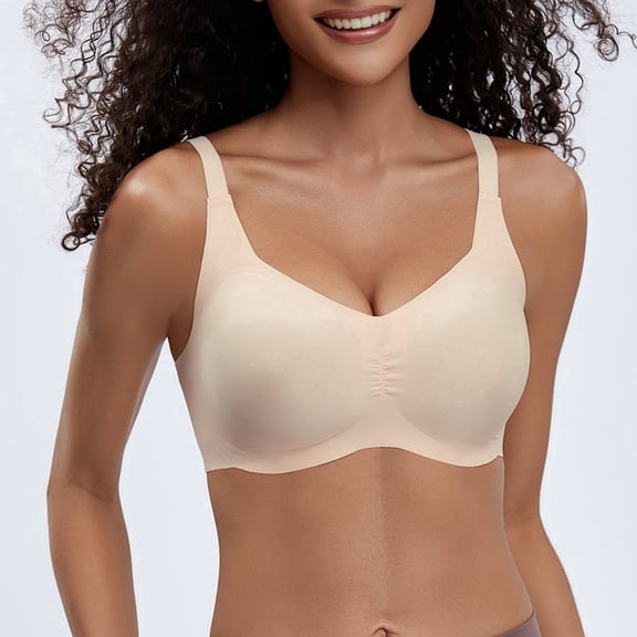 CucumberDay Women's Wireless Bras for Big Bust Full Coverage U-Back Soft Support T-Shirt Bra Wide Side Wings,(Beige,L)