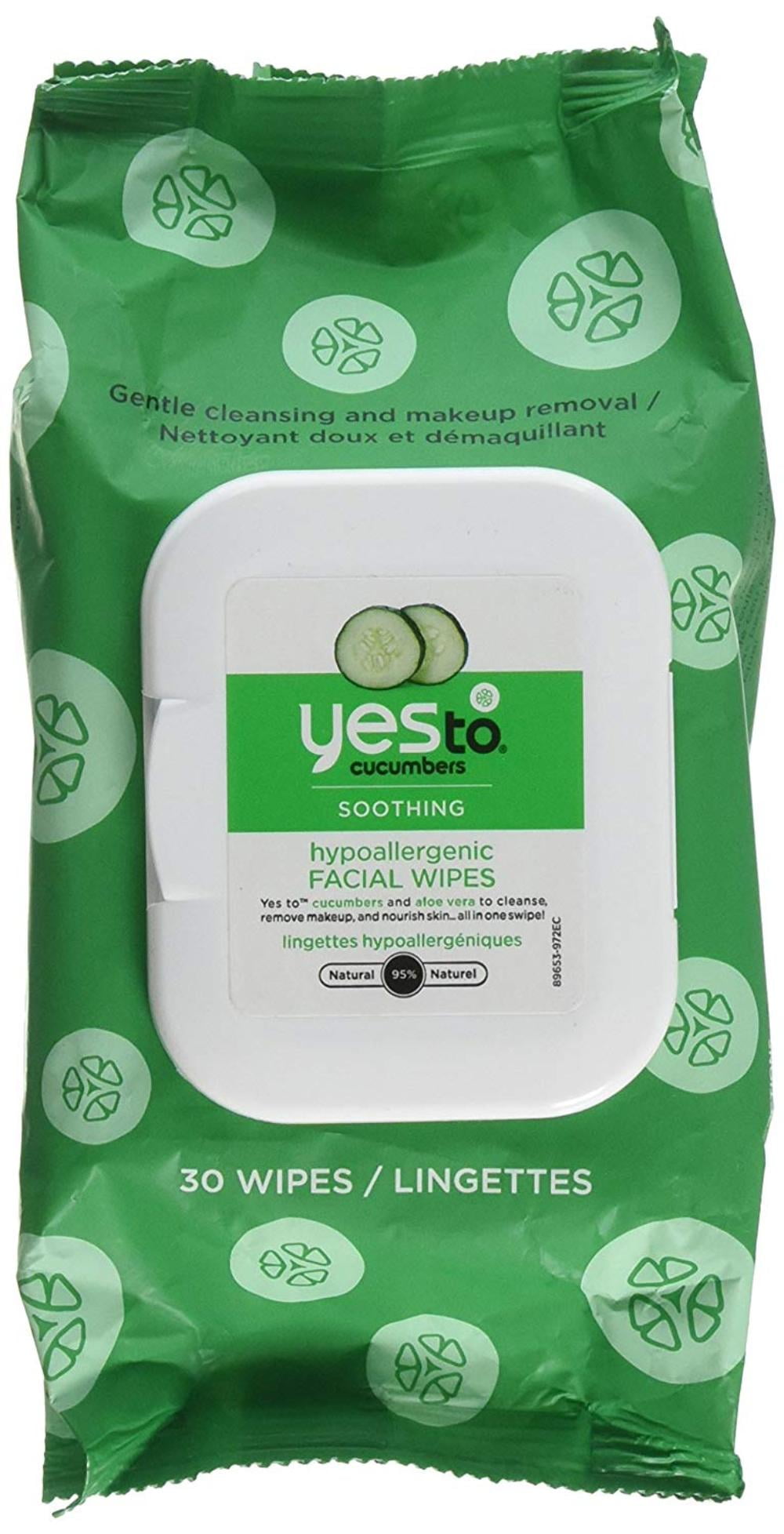 Cucumbers Hypoallergenic Facial Wipes 30 ct, YES TO CUCUMBERS