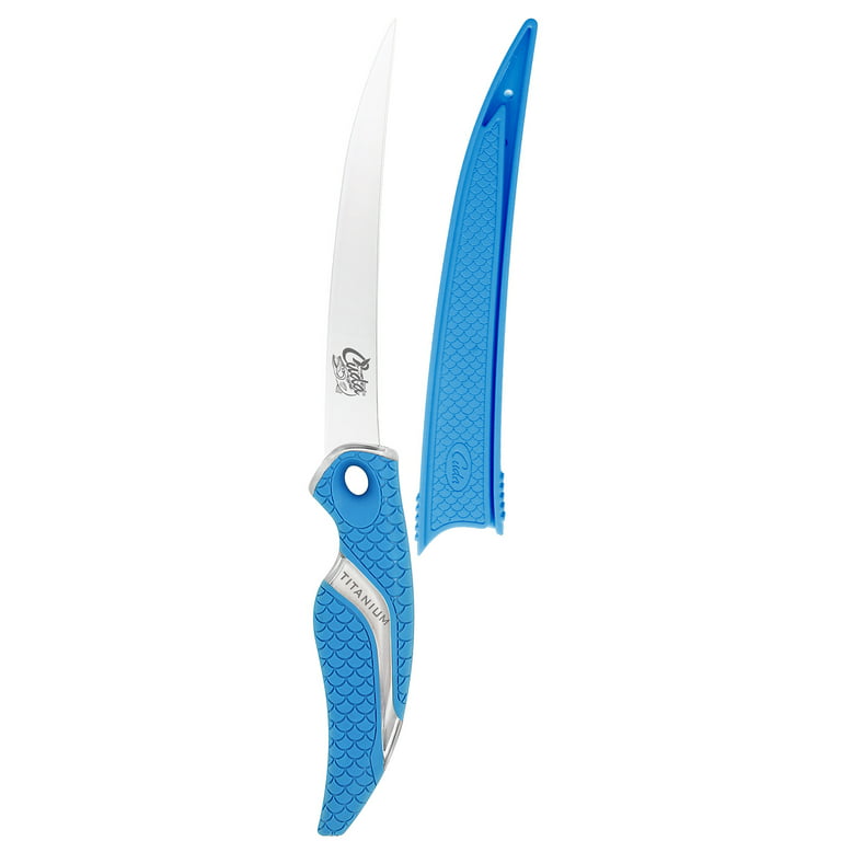 Cuda Blue Curved Boning Knife 6 Titanium Bonded with Blade Cover