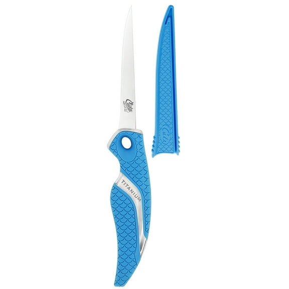 Cuda Fishing Fillet Knife, 4", Titanium Bonded, with Blade Cover, Blue