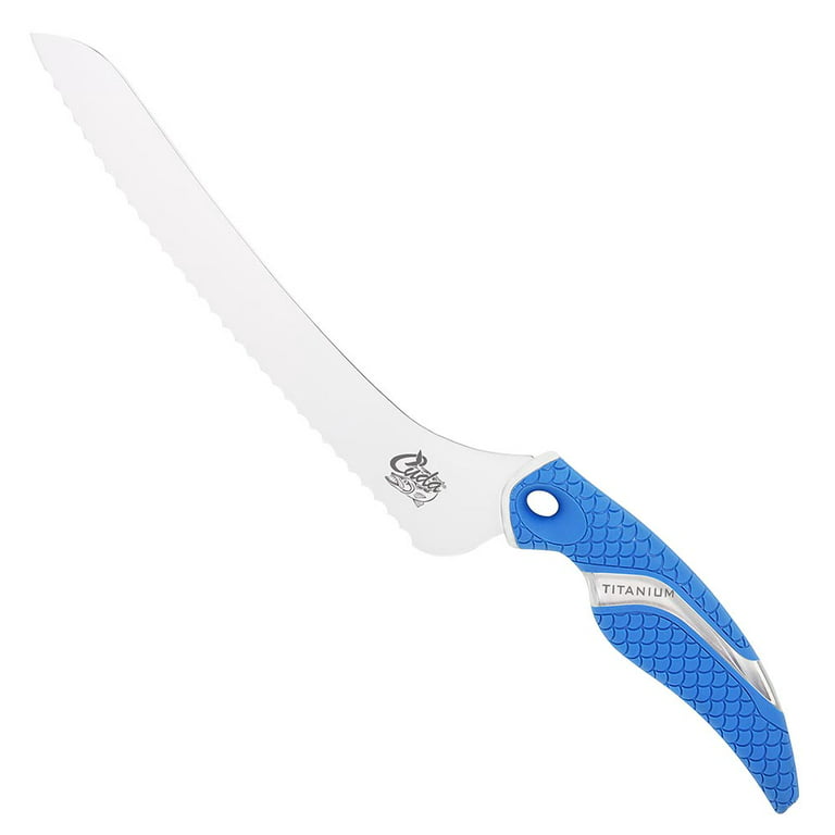 Cuda Titanium Bonded 9 Offset Serrated Knife, for Fishing, Blue