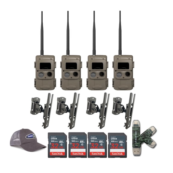 Cudde Back CuddeLink Wireless Trail Camera w/Mount, and SD Card Bundle (4 Pack)