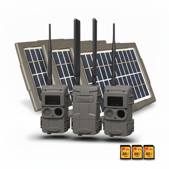 Cuddeback CuddeLink 2+1 Starter Kit with Cell Home and IR Remote Cameras Bundle with PW-3600 Solar Power Bank and Memory Cards (9-Items)