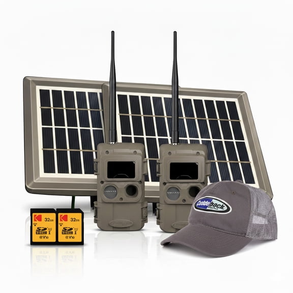 Cuddeback CuddeLink Wireless, 3rd Gen Sensor, Low-Glow IR LED Camera (2-Pack) Bundle with Solar Power Banks and 32GB SD Cards (6-Items)