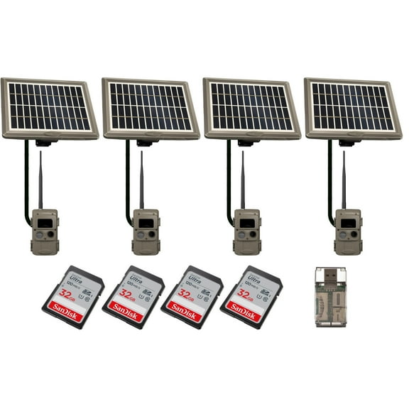 Cuddeback CuddeLink Wireless Trail Camera System with Solar Power Bank, Memory Card Bundle (4-Pack)