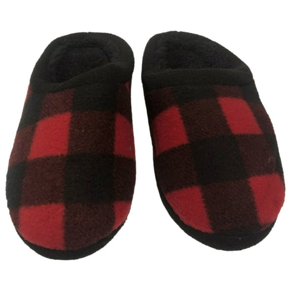 Cuddl Duds Boys Red & Black Buffalo Plaid Slippers House Shoes Scuffs 3-4