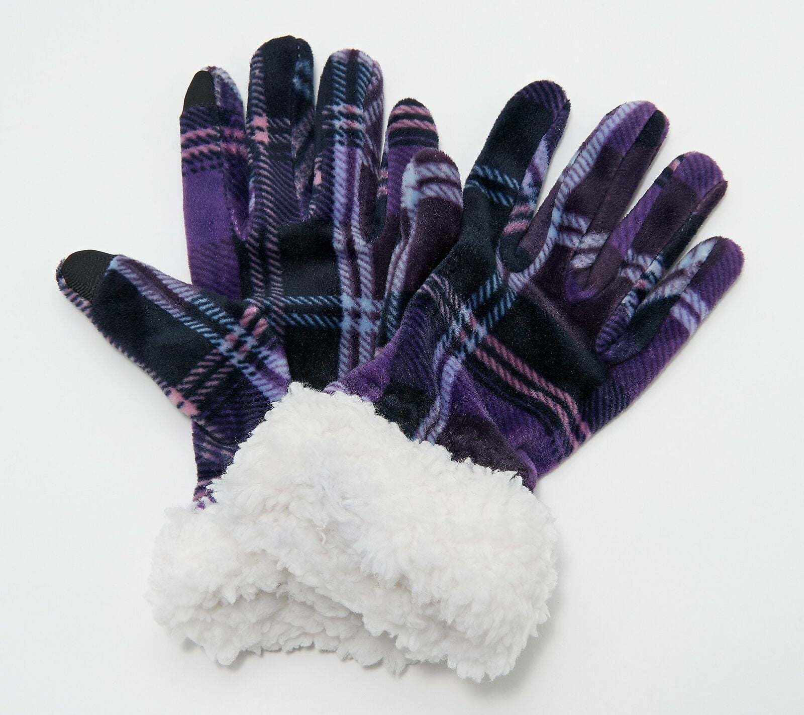 Cuddl Duds Double Plush Velour Gloves w/ Faux Sherpa Cuff
