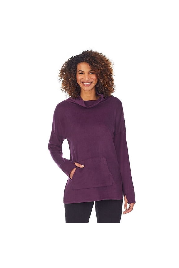 Fleece Stretch Funnel-Neck Tunic XS Extra Small Boysenberry Purple