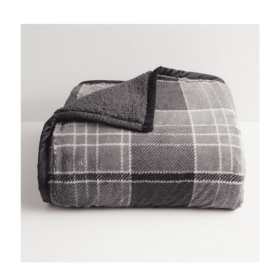 Cuddl Duds Plush Sherpa Throw Blanket Charcoal