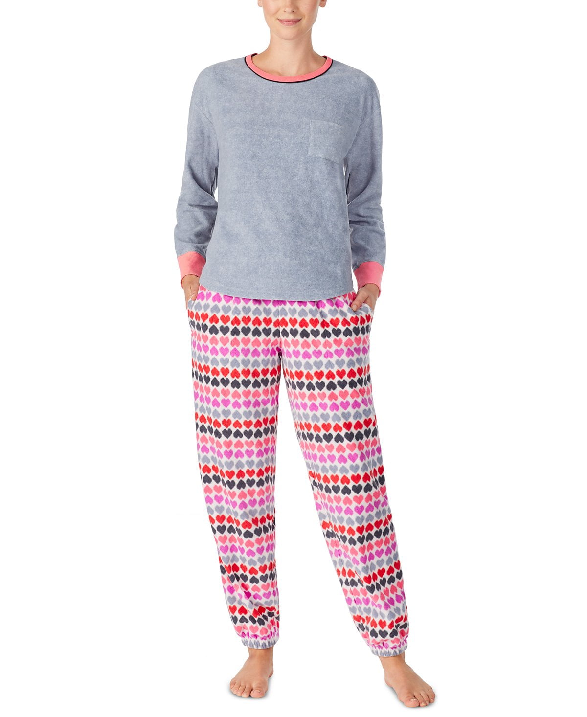 Cuddl Duds Printed Fleece Shirt Jogger Pants Pajamas Set, Grey