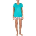 thumbnail image 1 of Cuddl Duds Short Sleeve T-Shirt & Printed Shorts Pajama Set Pink/ Aqua Size Large, 1 of 2