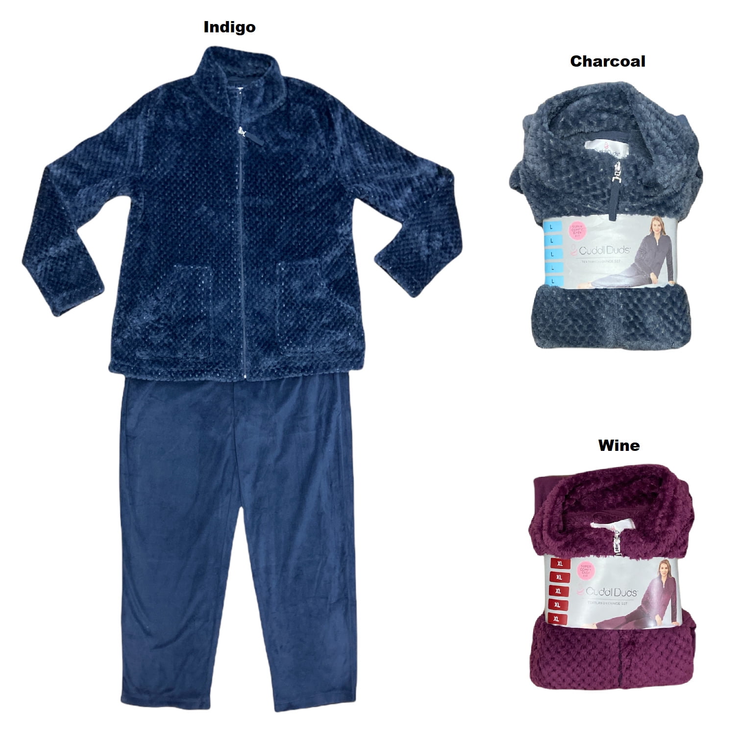 Cuddl Duds Women s Super Soft Textured Lounge Set Zip Up Sweater Pants Wine M Walmart