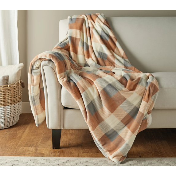 Cuddl Duds Velvet Sherpa 60 Inches x 70 Inches Oversized Throw with Foot Pocket, Camel Buffalo
