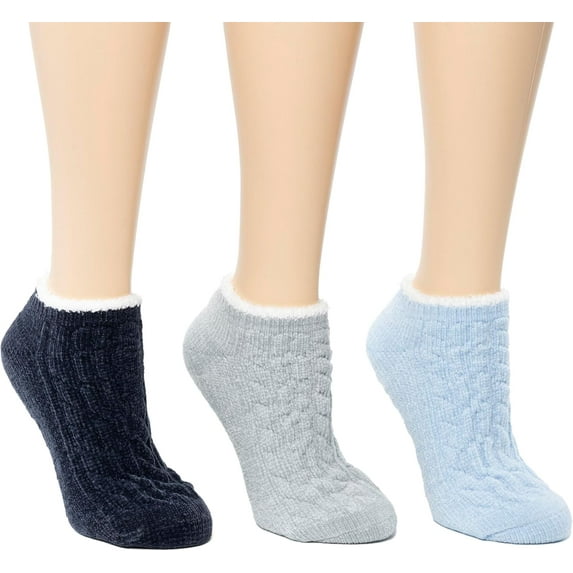 Cuddl Duds Women Cozy Lined Super Soft 3 Pair Pack Low Cut with Grippers Lounge Socks