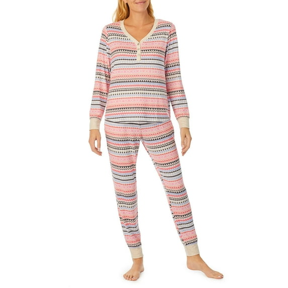 Cuddl Duds Women's 2 Piece Henley Sweater Knit Lounge & Sleep Set (Pink, S)