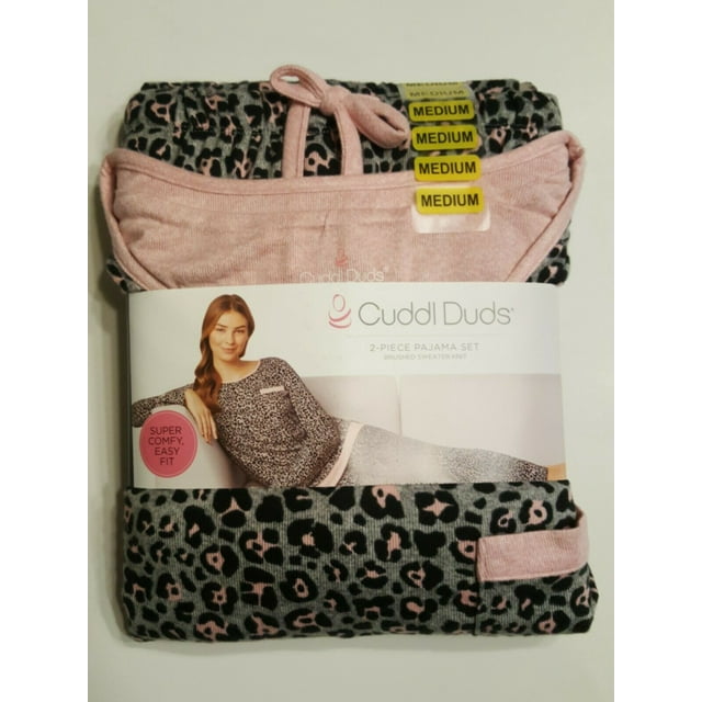 Cuddl Duds Women's Brushed Sweater Knit Long Sleeve Pajama Set, 2 Piece (Grey Multi, M (10-12 ...