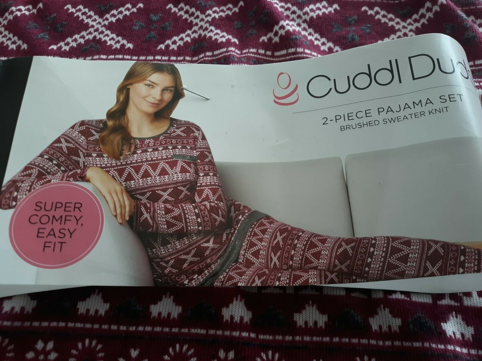 Cuddl Duds Women's 2-Pc. Brushed Sweater Knit Printed Long-Sleeve
