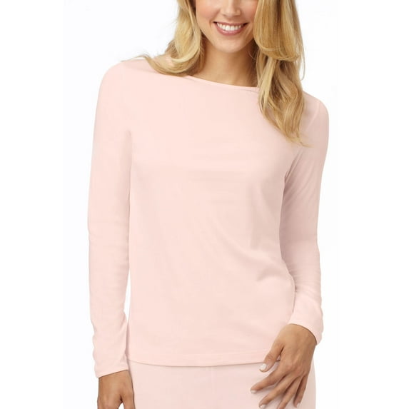 Cuddl Duds Women's Climatesmart Long Sleeve Crew Top, Blush Pink, Large