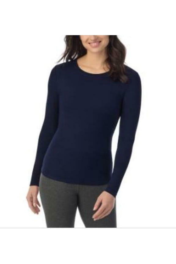 Women's Ribbed Crewneck Navy Long-Sleeve Top S