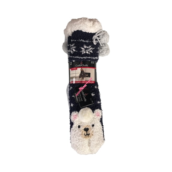 Cuddl Duds Women's Sherpa Lined Lounge Slipper Socks, Size 4-10 (Polar Bear)