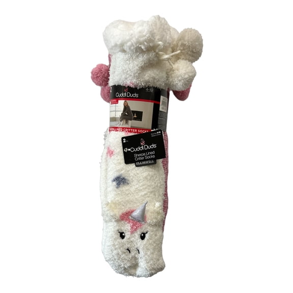 Cuddl Duds Women's Sherpa Lined Lounge Slipper Socks, Size 4-10 (Unicorn)