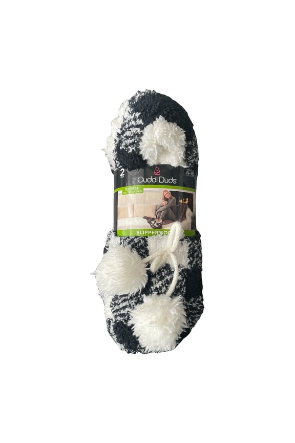 Women's Super Soft Plushfill Sherpa Lined Slipper Sock, 2 Pack (Black/White Buffalo)