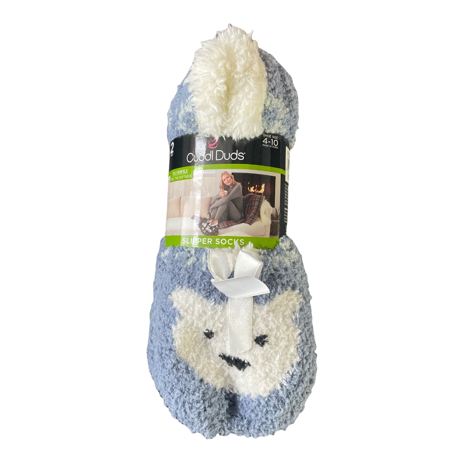 Cuddl Duds Women's Super Soft Plushfill Sherpa Lined Slipper Sock, 2 Pack  (Polar Bear)