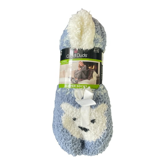 Cuddl Duds Women's Super Soft Plushfill Sherpa Lined Slipper Sock, 2 Pack (Polar Bear)