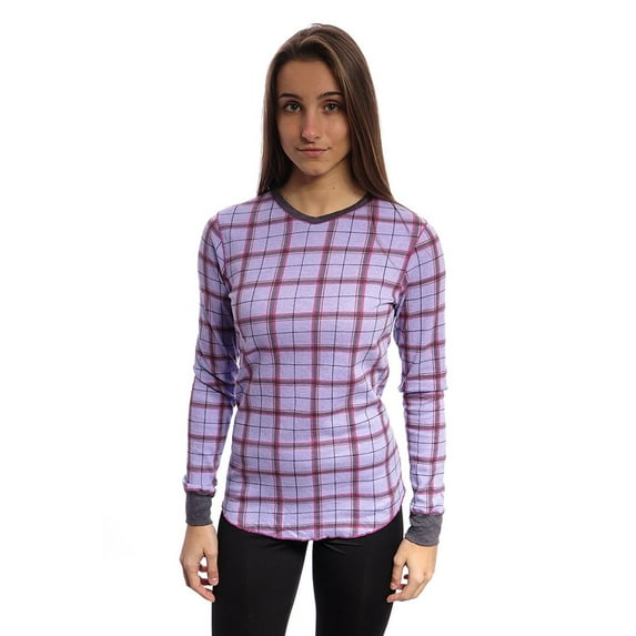 Cuddl Duds Women's Thermal Crew Neck Top (Medium, Purple Plaid)