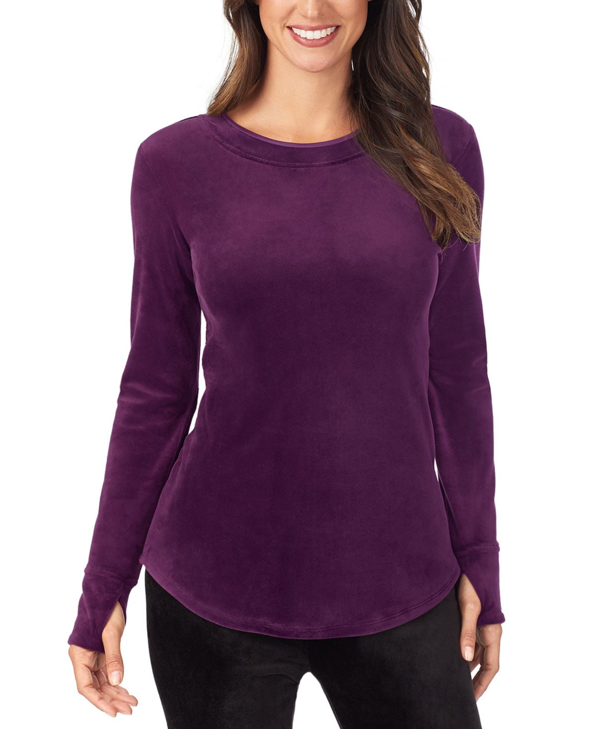 Cuddl Duds Womens Double Plush Velour Long Sleeve Top