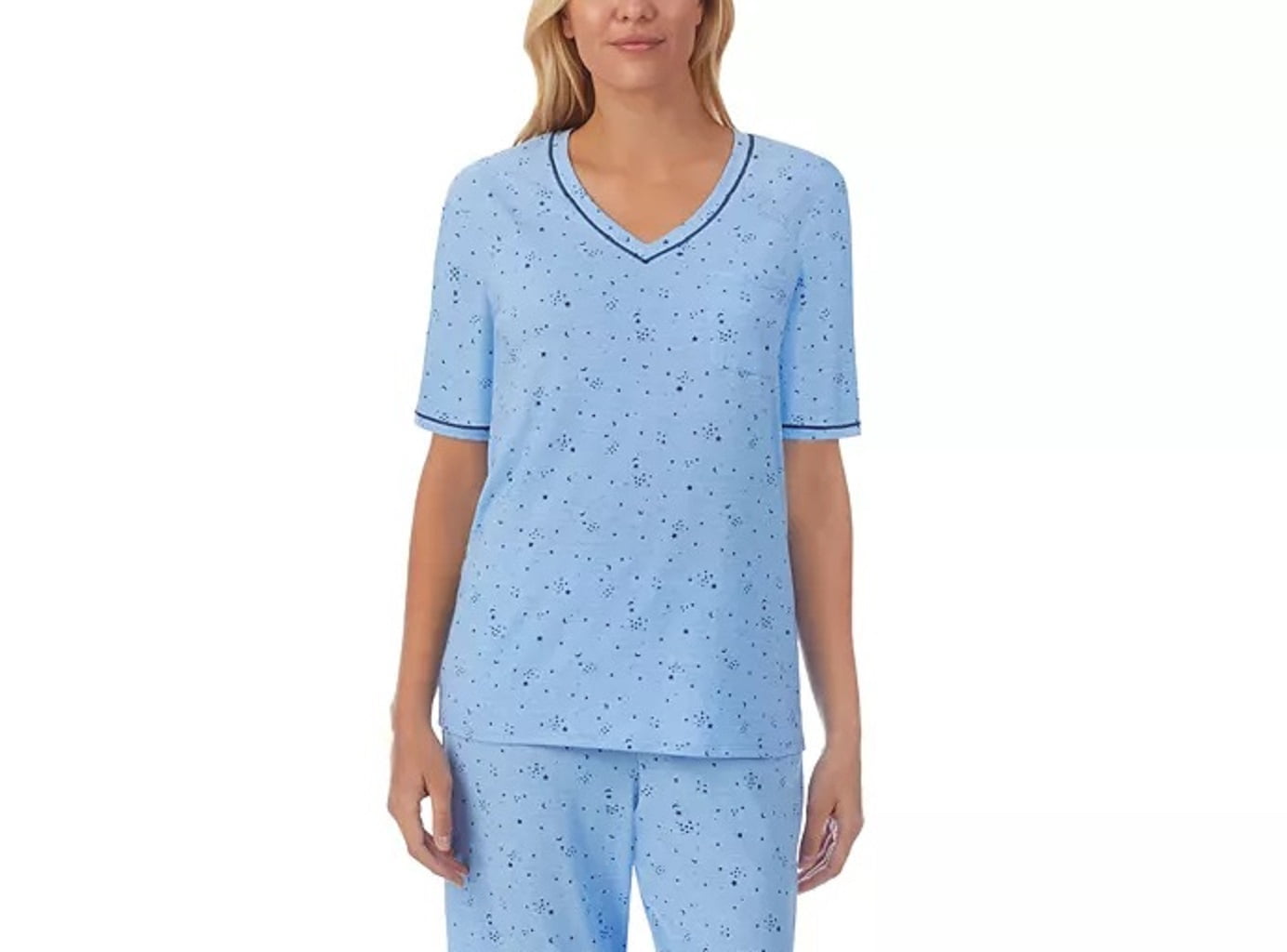 CUDDL DUDS Womens Printed Short Sleeve Pajama Top Only,1-Piece Size Small Color Blue Stars