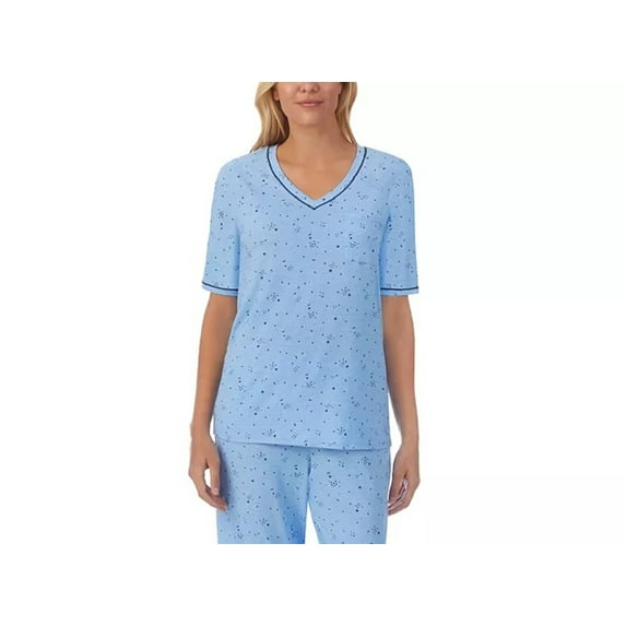 Cuddl Duds Womens Printed Short Sleeve Pajama Top Only,1-Piece Size Small Color Blue Stars