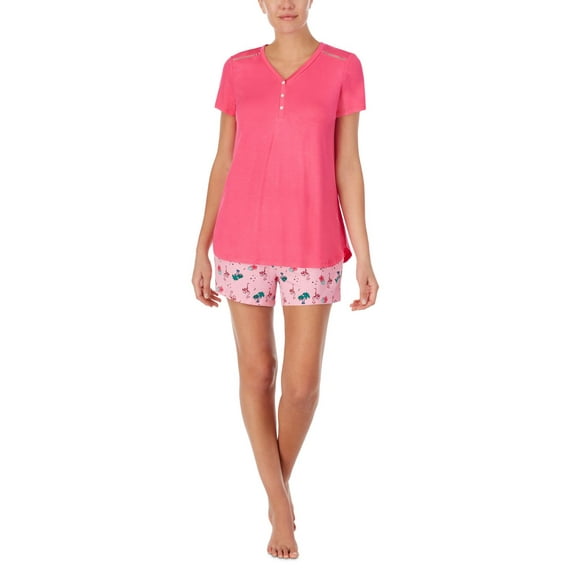 Cuddl Duds Womens Short Sleeve V-Neck T-Shirt,Pink,Small