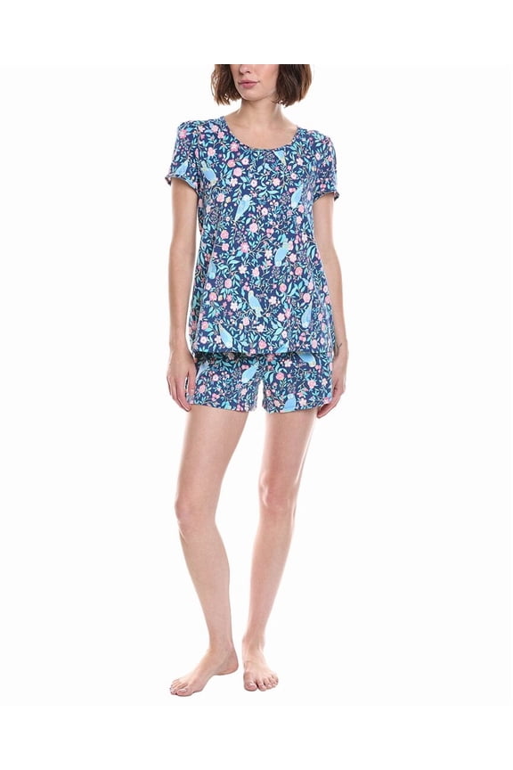 womens 2pc Boxer Pajama Set, l, Blue