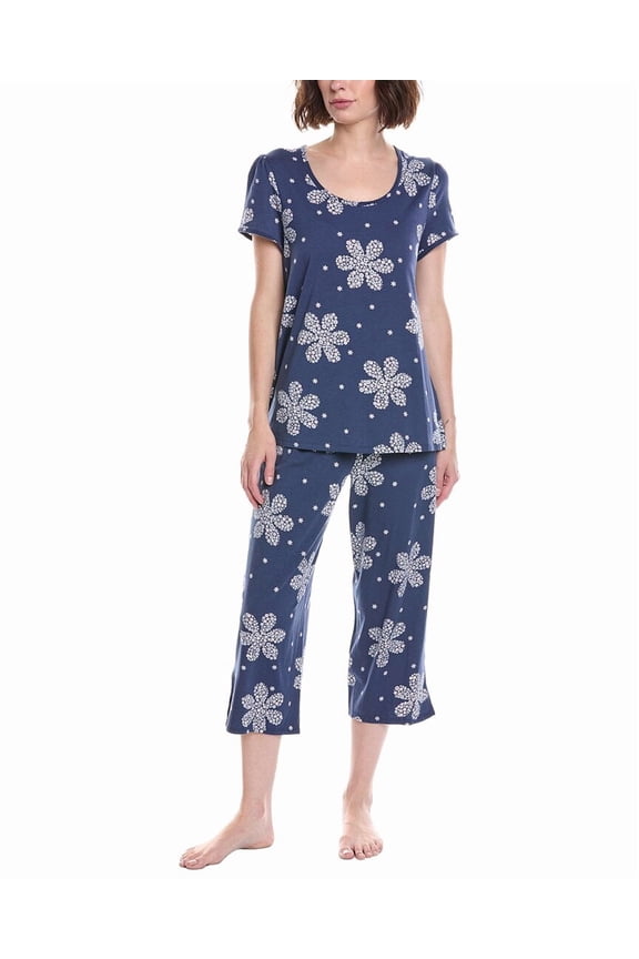 womens 2pc Pajama Crop Set, s, Navy