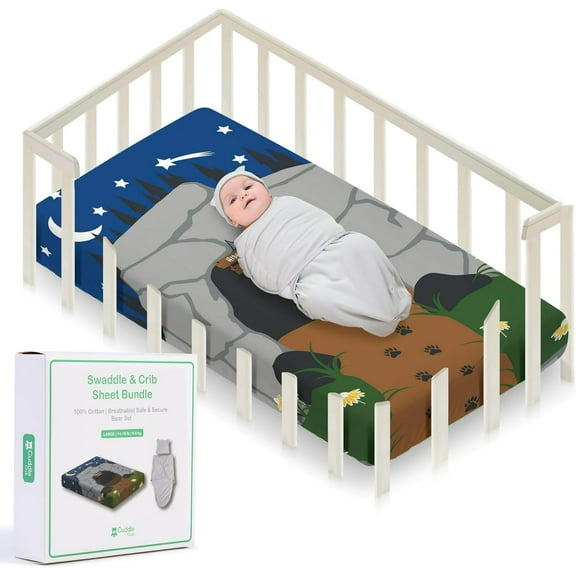 Cuddle Club Baby Wrap Swaddle Blanket Sleep Sack Bundle with Novelty Beanie Hat, Bear Large