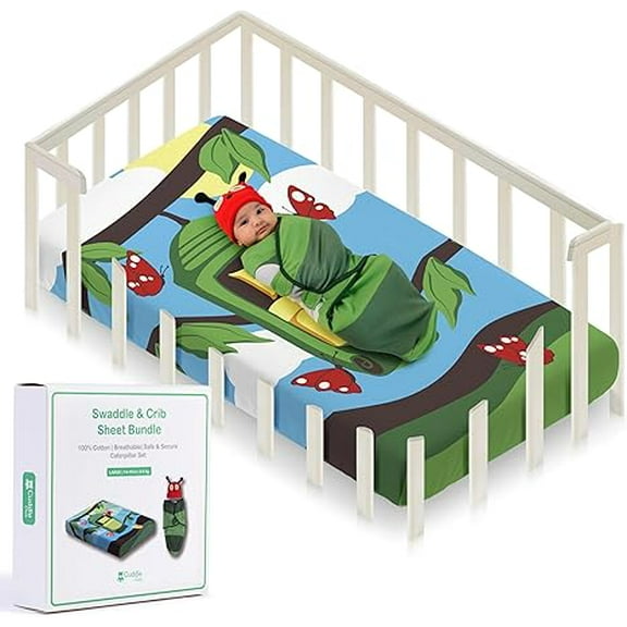 Cuddle Club Baby Wrap Swaddle Blanket Sleep Sack Bundle with Novelty Beanie Hat, Caterpillar Large