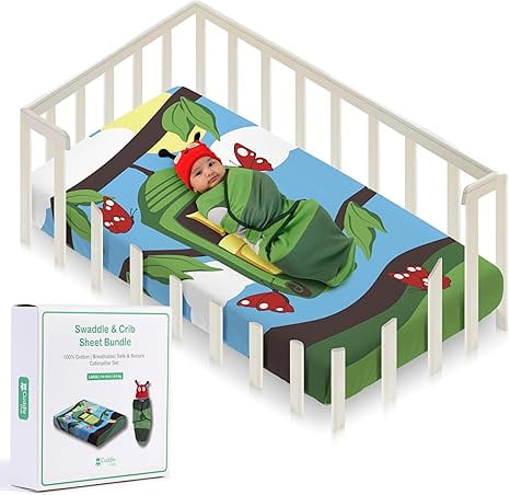 Cuddle Club Baby Wrap Swaddle Blanket Sleep Sack Bundle with Novelty Beanie Hat, Caterpillar Small