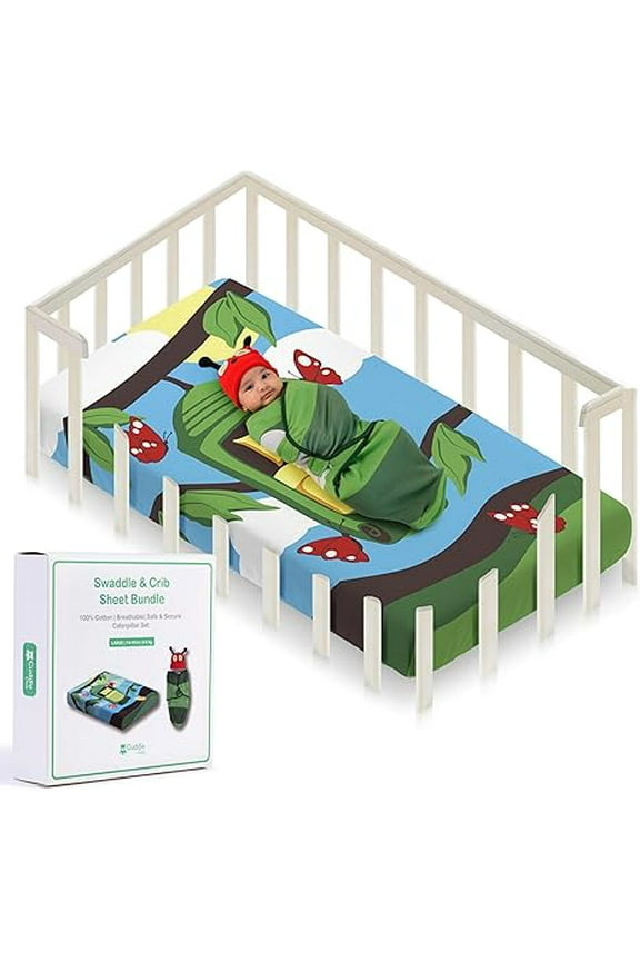 Baby Wrap Swaddle Blanket Sleep Sack Bundle with Novelty Beanie Hat, Caterpillar Small