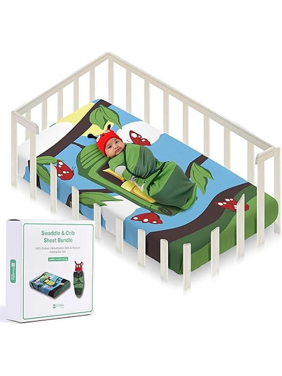 Baby Wrap Swaddle Blanket Sleep Sack Bundle with Novelty Beanie Hat, Caterpillar Small