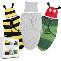 Cuddle Club Baby Wrap Swaddle Blanket Sleep Sack with Novelty Beanie Hat Bundle, Bear/Bee/Caterpillar Large 3-Pack
