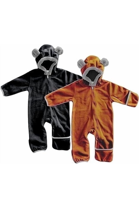 Fleece Baby Bunting Bodysuit One Piece Hooded Romper Outerwear, 0 to 3 Months Black & Brown 2-Pack