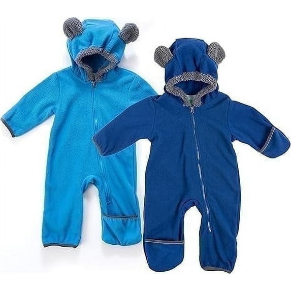 Cuddle Club Fleece Baby Bunting Bodysuit One Piece Hooded Romper Outerwear, 12 to 18 Months Blue Navy 2-Pack