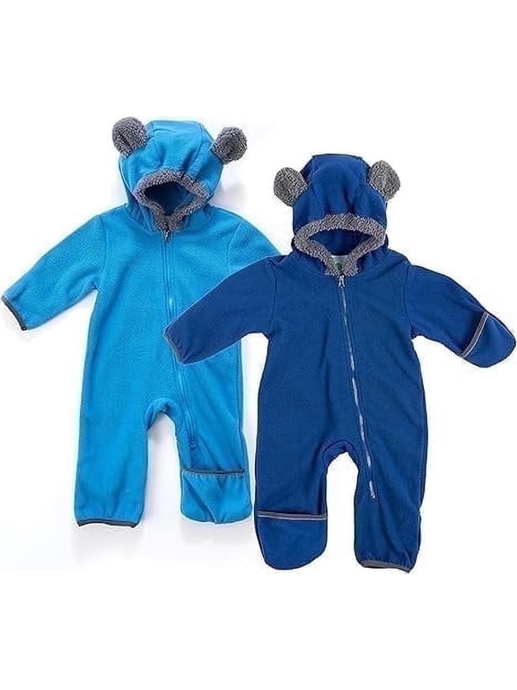 Fleece Baby Bunting Bodysuit One Piece Hooded Romper Outerwear,3 to 6 Months Blue Navy 2-Pack