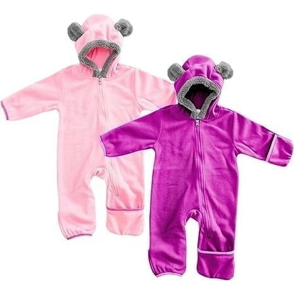 Cuddle Club Fleece Baby Bunting Bodysuit One Piece Hooded Romper Outerwear, 5T Pink & Purple 2-Pack